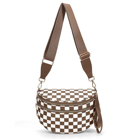 Generic Handbags - Checkered Crossbody Bum Bags for Women Nylon Checkered Purse Checkerboard Fanny